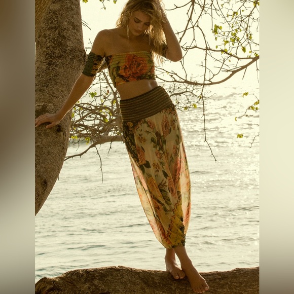Agua Bendita Pants - NWT AGUA BENDITA Coord matching Provence rose set crop top harem pants M
